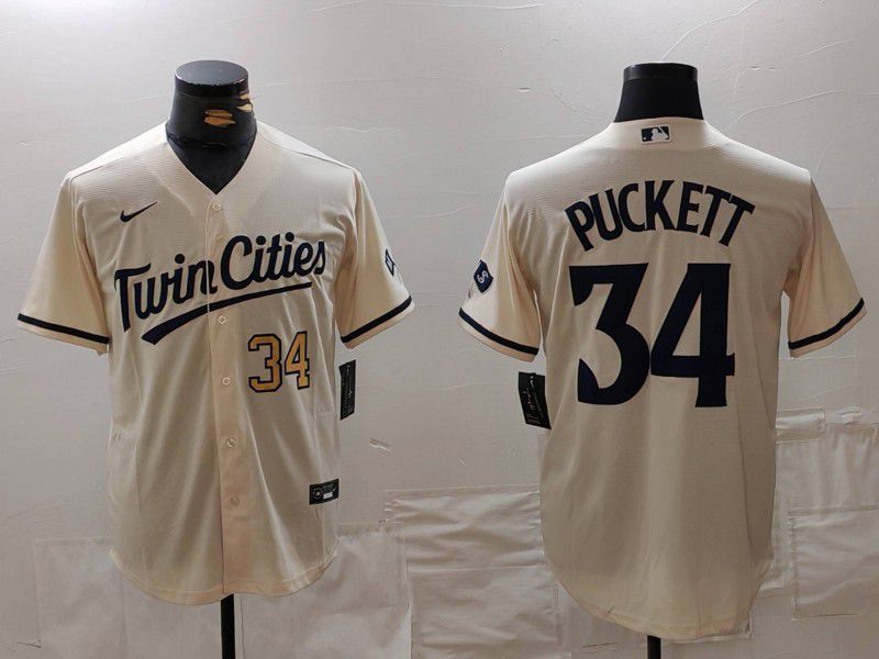 Men Minnesota Twins #34 Puckett Cream Game 2024 Nike MLB Jersey style 2